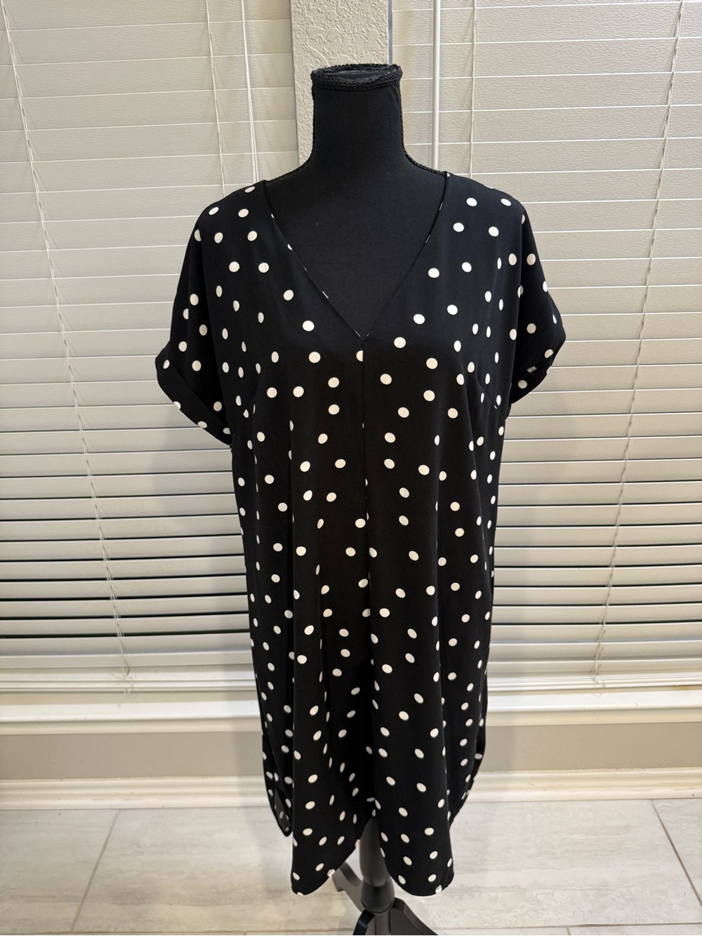 a new day Black and White Polka Dot V-Neck Dress